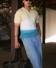 Yellow & Blue Ombre Knit T-Shirt.