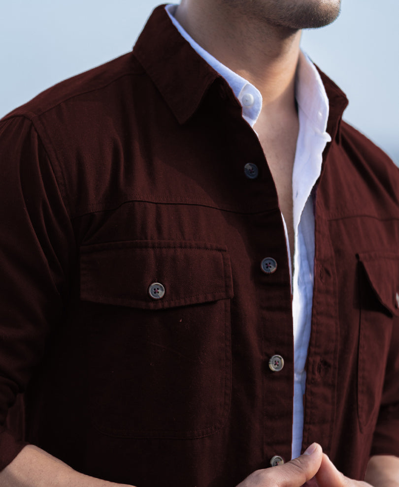 Wine Structured Overshirt With Pockets