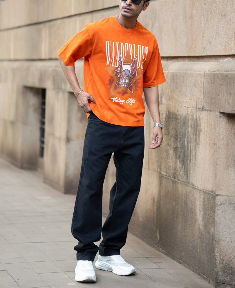 Orange Washed Graphic T-Shirt