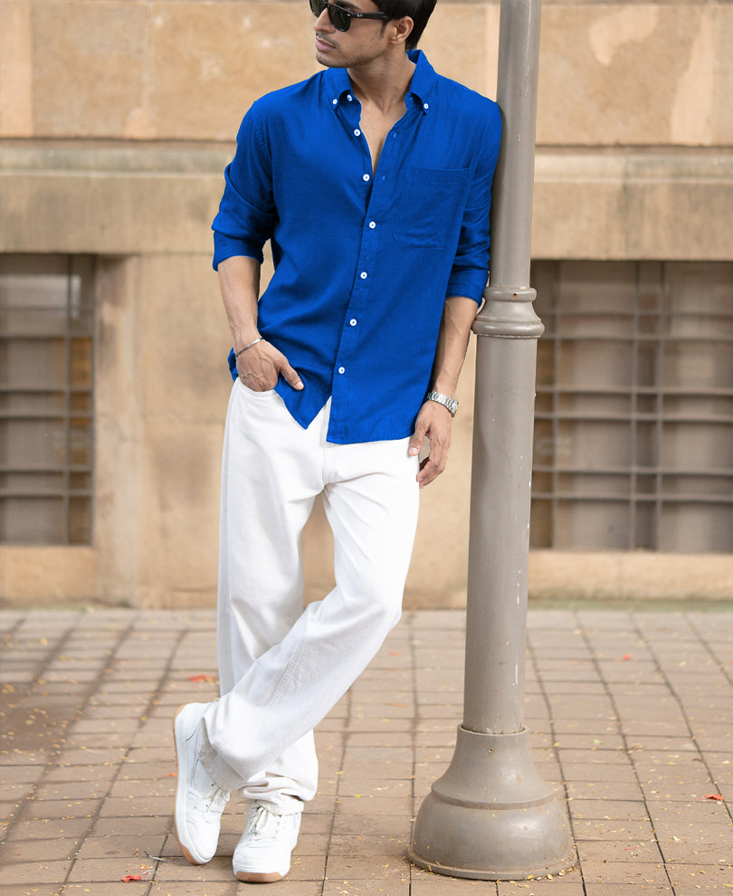Vivid Blue Linen Blend Shirt