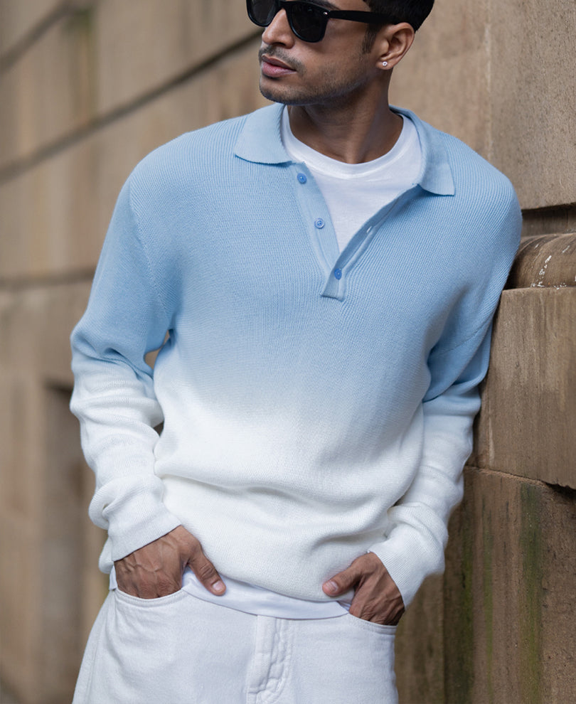 Light Blue Ombre Knit T-Shirt