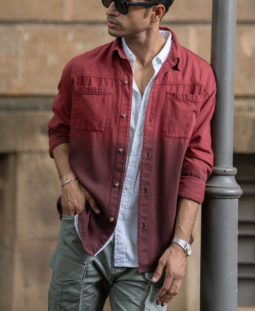 Brick Red Ombre Shirt With Pockets
