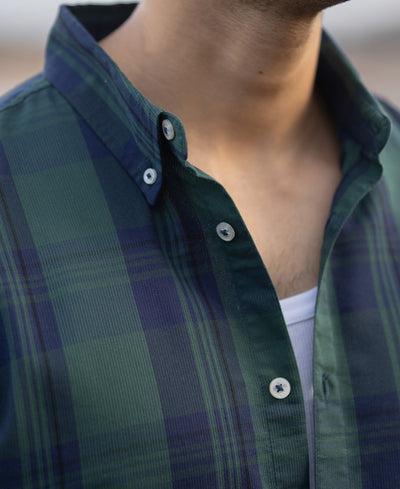 Navy Green Structured Checks Shirt