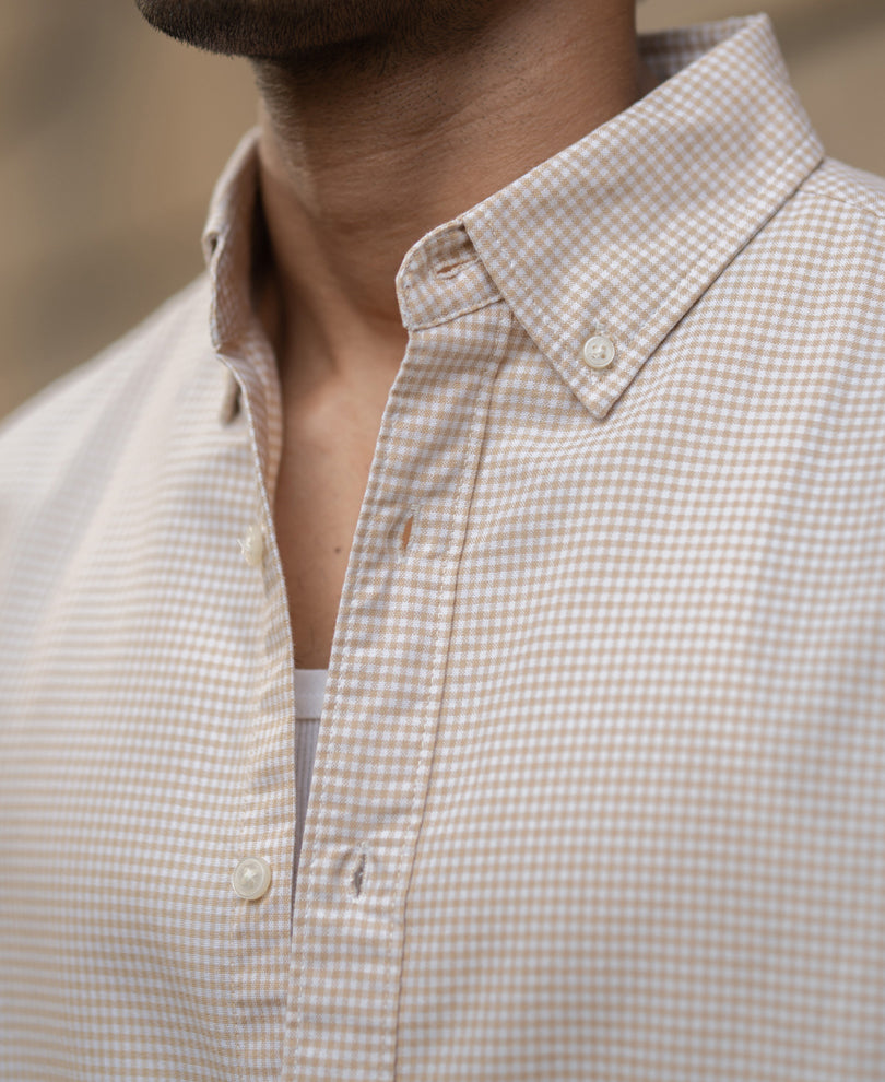 Beige Microchecks Oxford Shirt