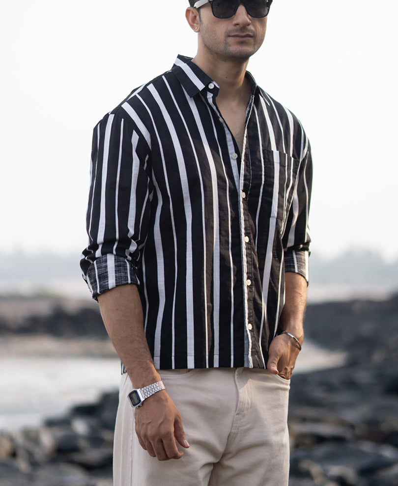 Black Lightweight Striped Shirt