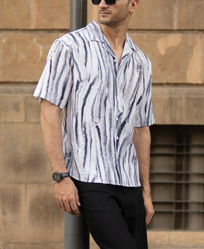 Grey Abstract Print Structured Shirt