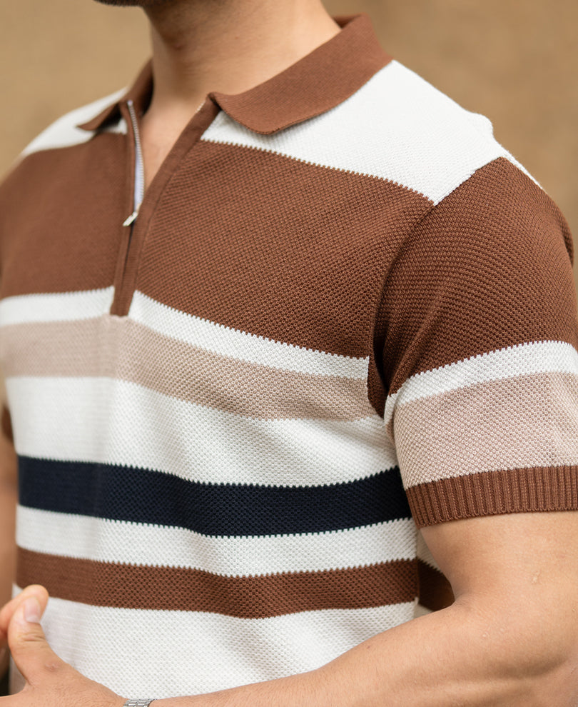 Multi Color Stripe Knit T-Shirt.