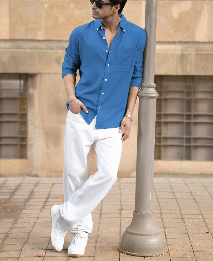 Malibu Blue Linen Blend Shirt