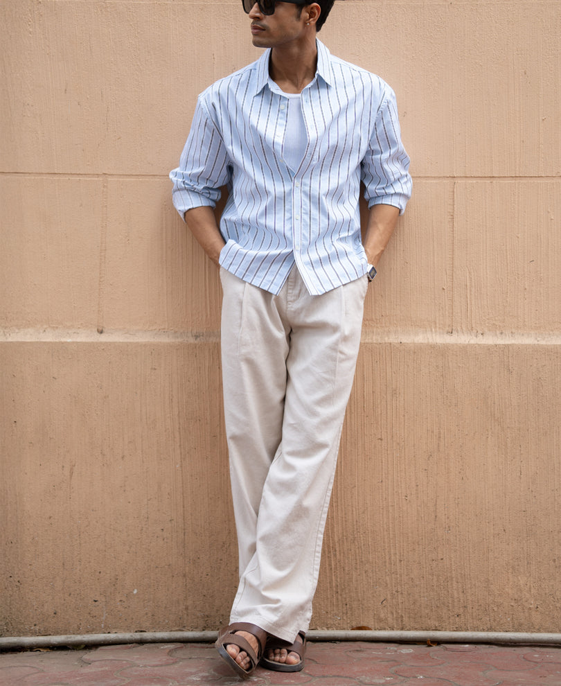 Pale Blue Lightweight Stripe Shirt.