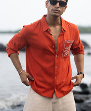 Spicy Orange Linen Blend Embroidery Shirt