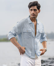 Light Blue Linen Double Pocket Shirt.
