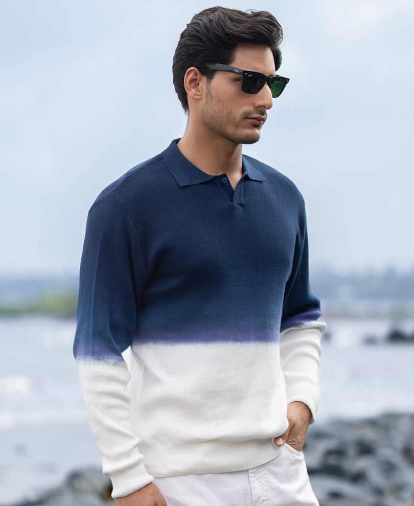 Dark Blue Knitted Ombre T-Shirt