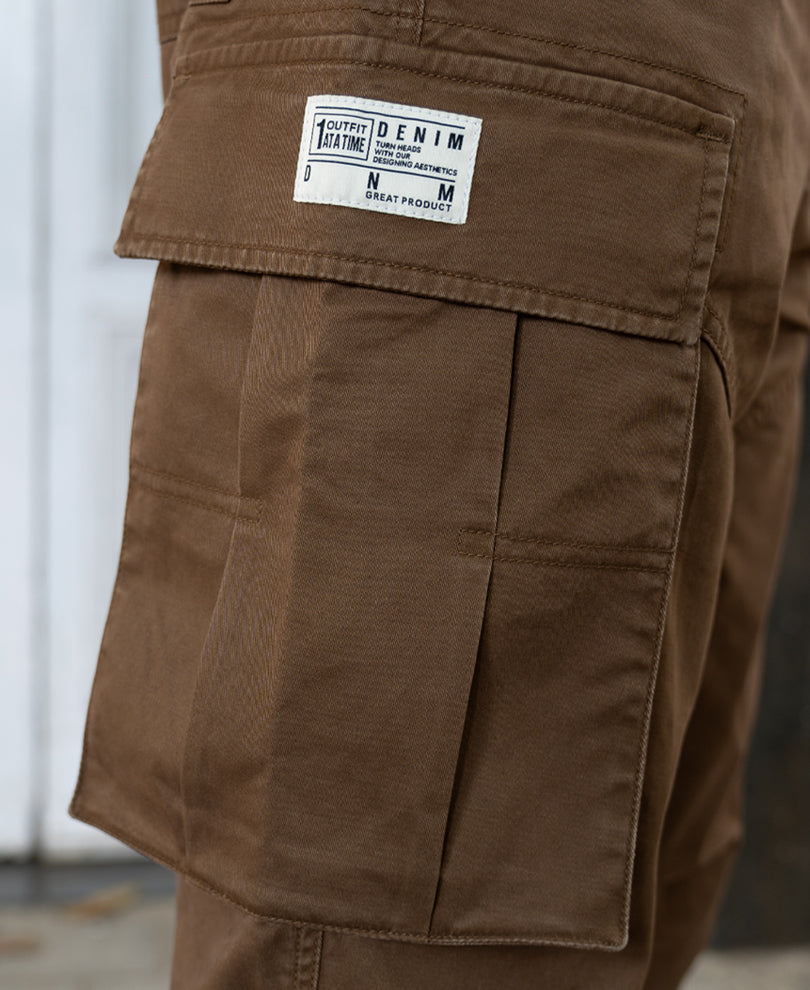 Brown Overdyed Cotton Cargo Pants.