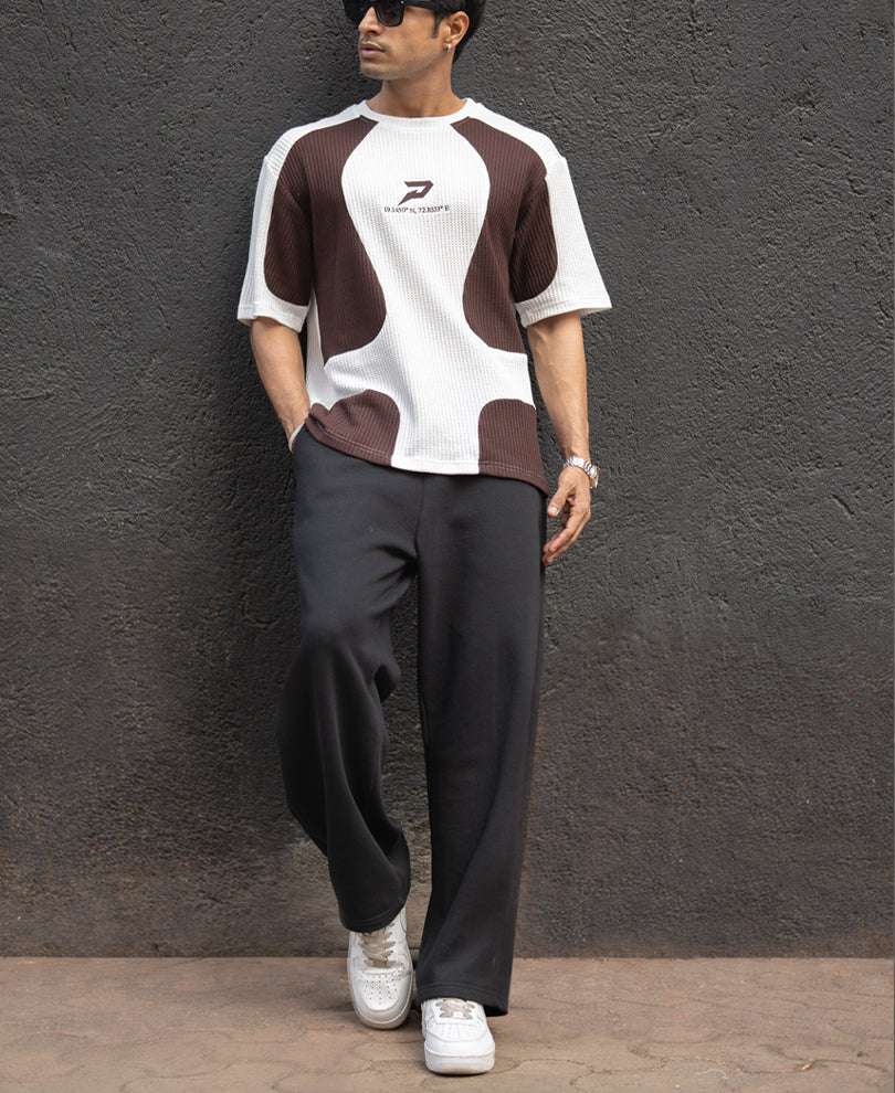 White Panelled Embroidered Tshirt.