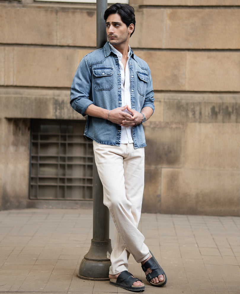 Mid Blue Denim Overshirt.