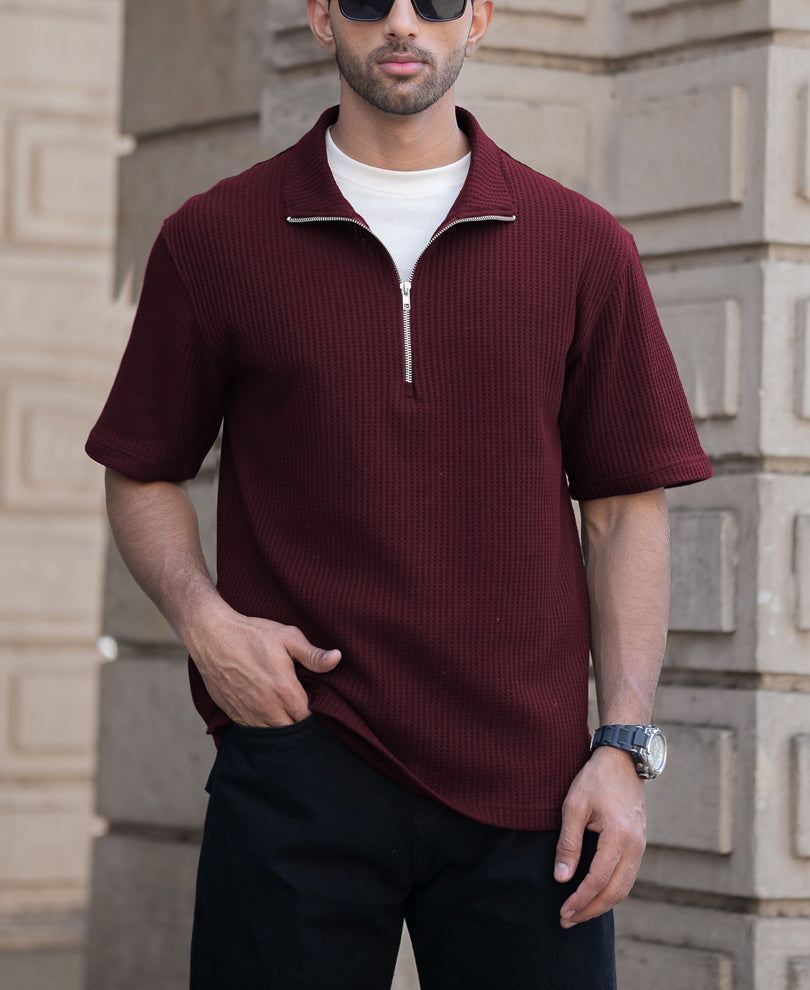 Wine Oversized Half Sleeves T-Shirt