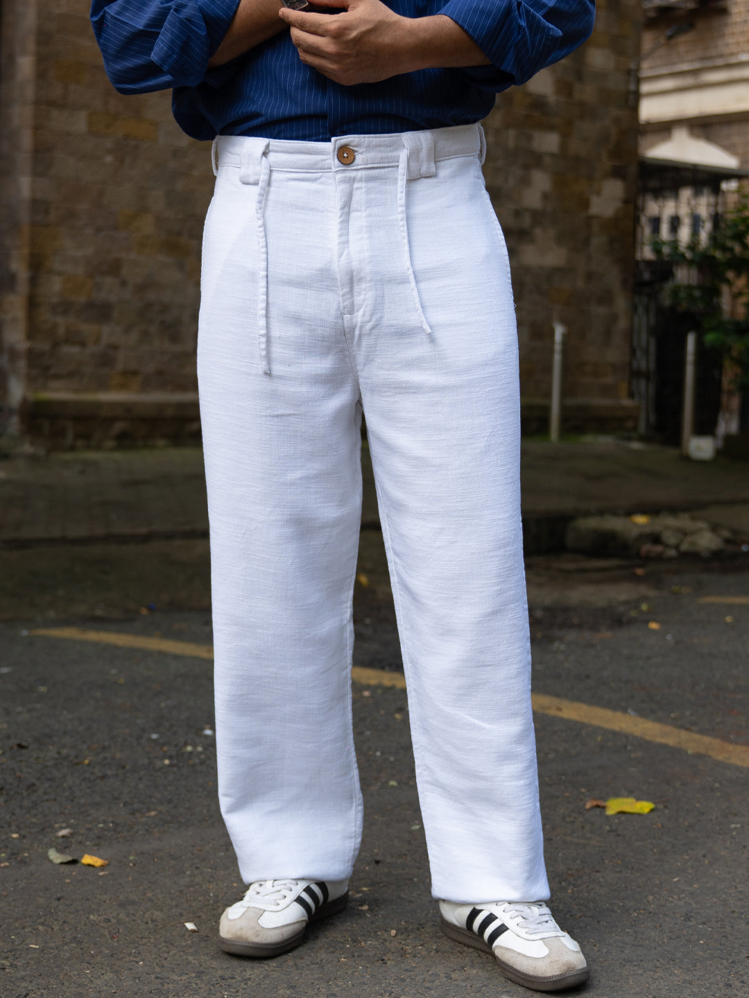 White Baggy Fit Cotton Trousers