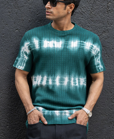 Dark Green Tie Dye Knit T-Shirt