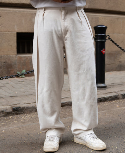 Light Beige Pleated Linen Pant