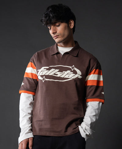 Brown Graphic Polo T-Shirt.