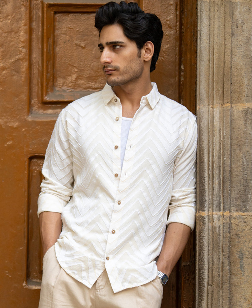 Off White Jacquard Shirt