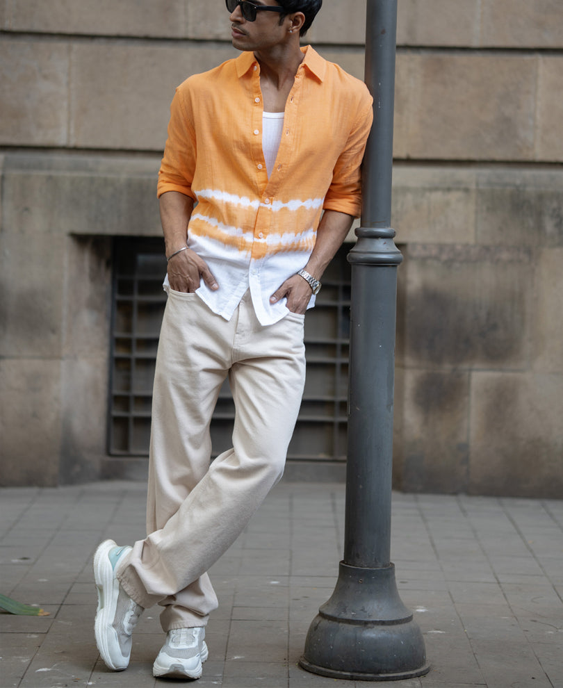 Peach Tie-Dye Cotton Shirt