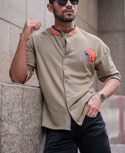 Beige Baseball Oversize Drop Shoulder T Shirt