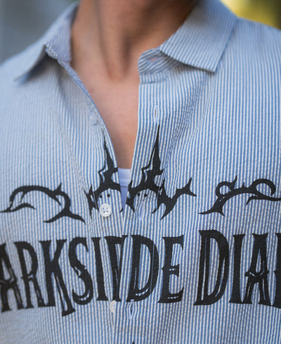 Goth Print Blue Stripe Shirt.