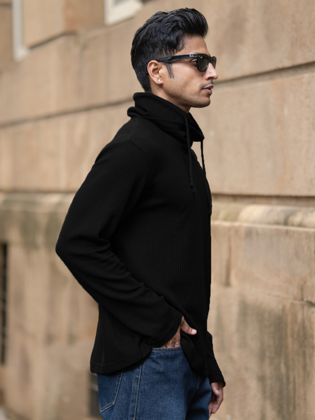 Black Structured High Neck T-Shirt