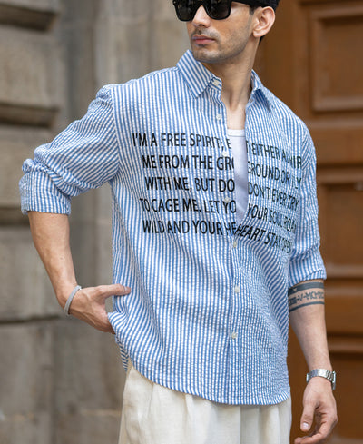 Blue Seersucker Printed Shirt 100% Cotton