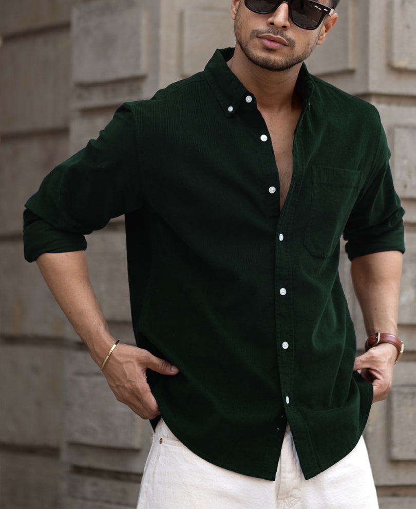Dark Green Corduroy Buttondown Shirt