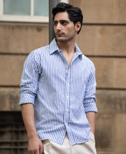 Blue Lightweight Regular Fit Stripe Shirt.