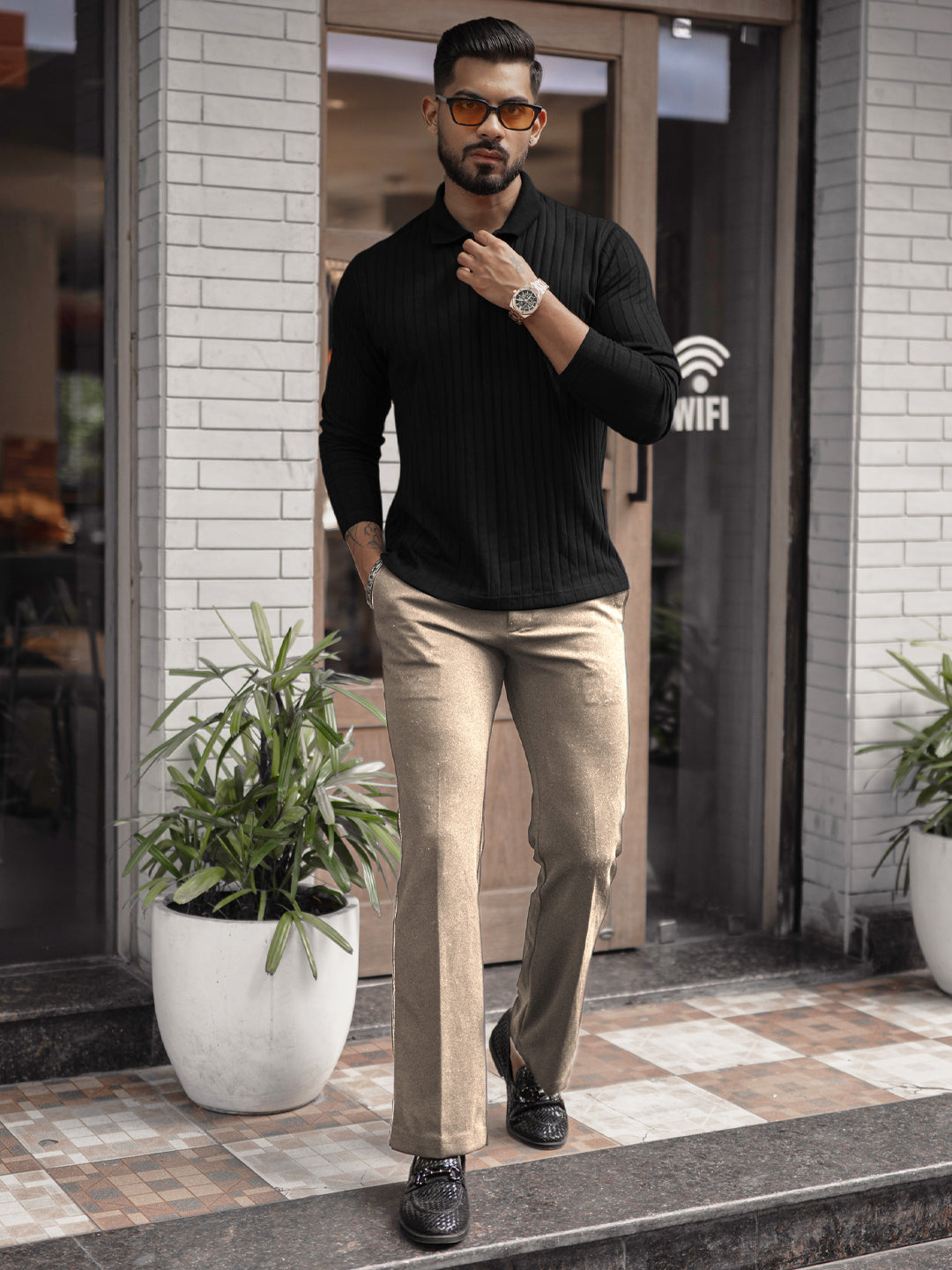 Black Structured Knit T-Shirt