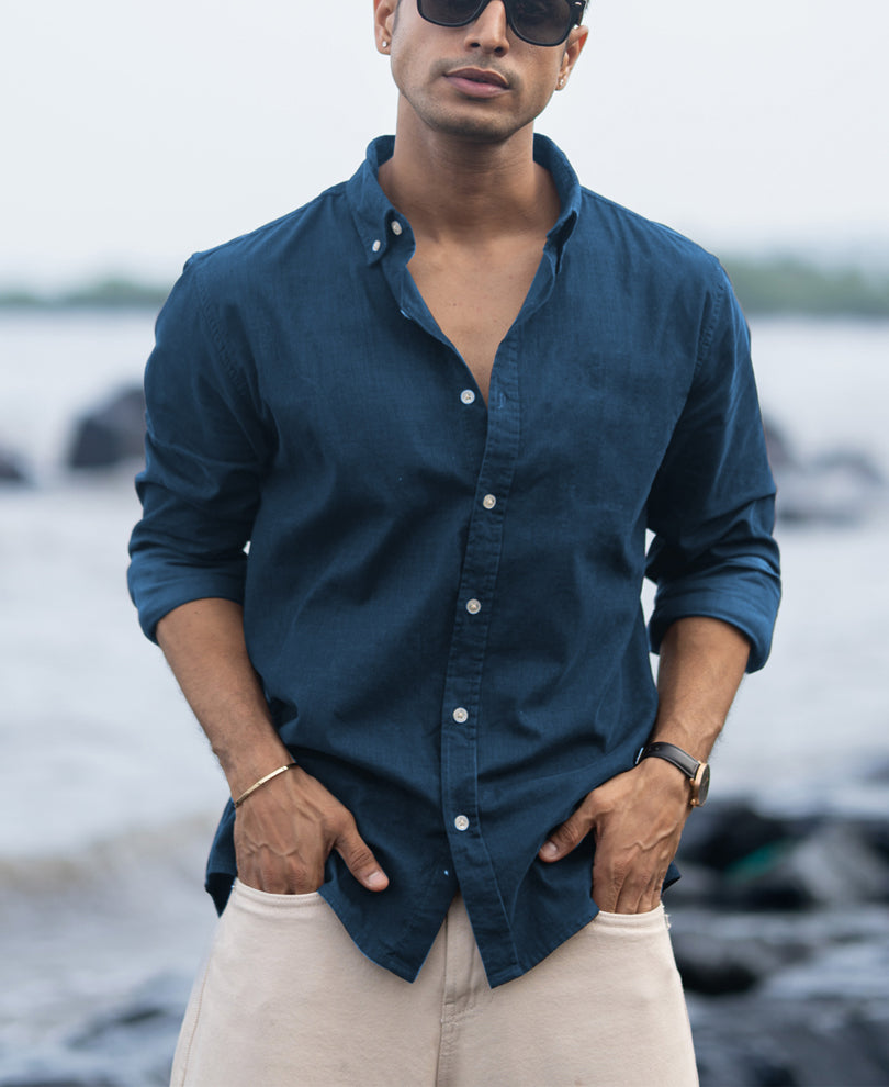 Moonlight Blue Linen Blend Shirt