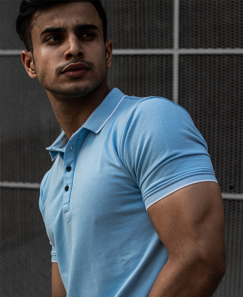 Sky Blue Polo Collar Half Sleeves T Shirt