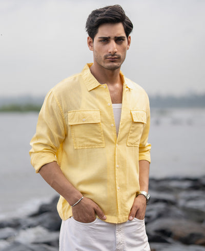 Yellow Linen Double Pocket Shirt