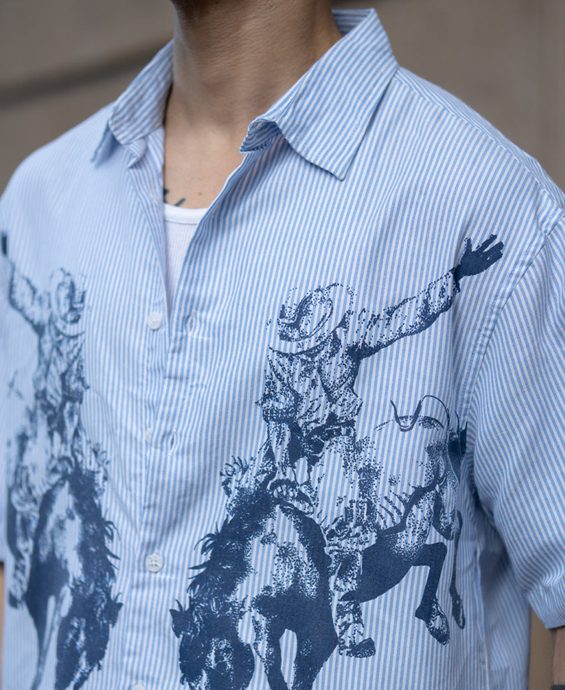 Blue Striped Print Shirt.