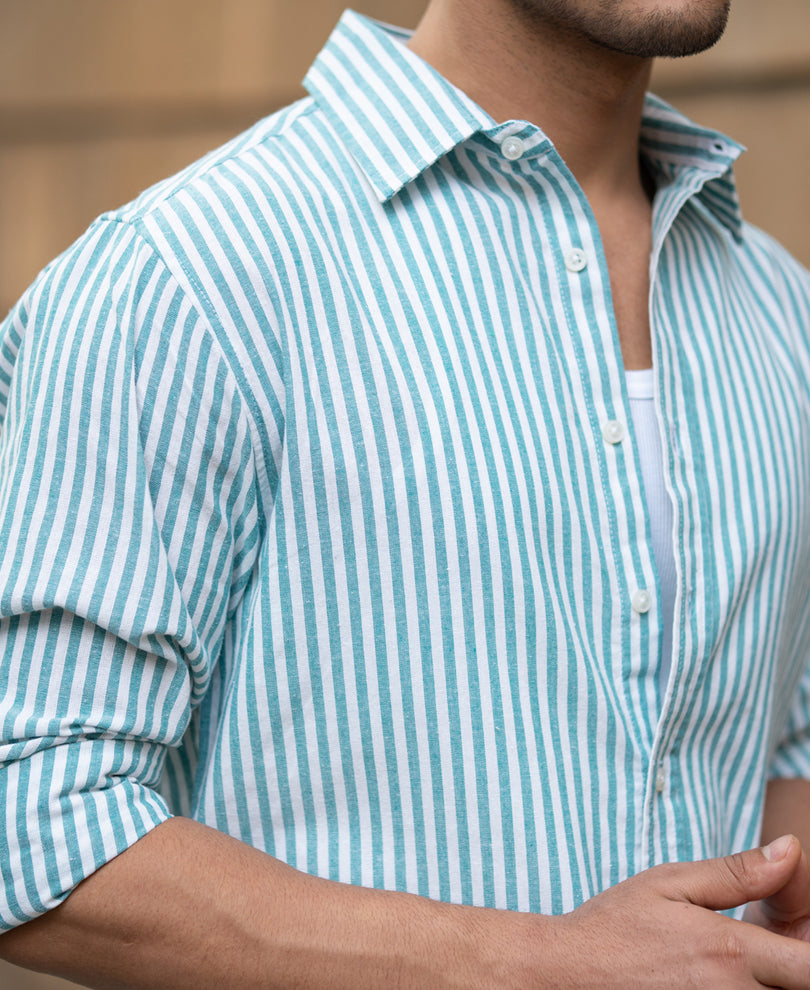 Teal Green Cotton Stripe Shirt