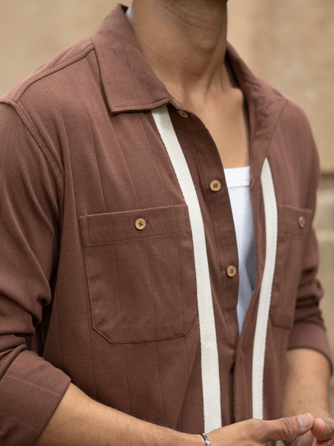 Brown Tape Detail Shirt