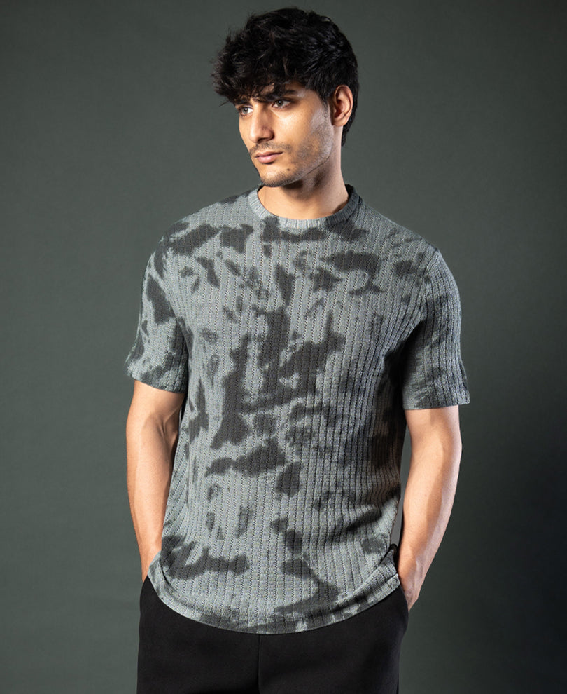 Grey Tie Dye Knit T-Shirt