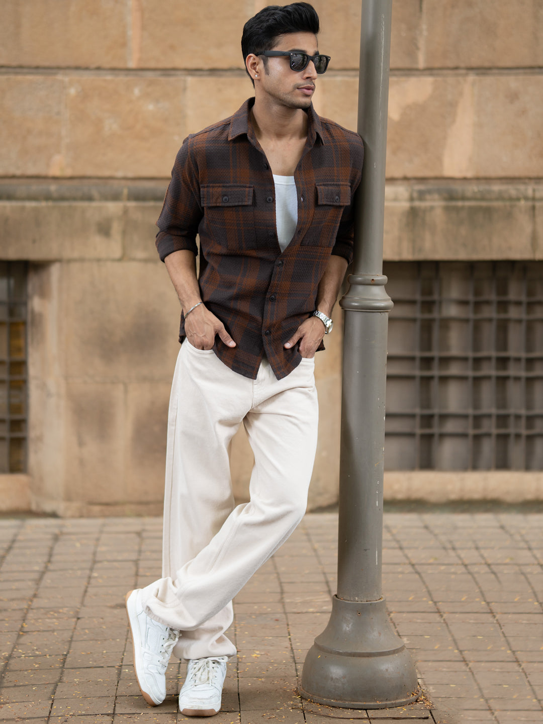 Dark Brown Structured Checks Shirt
