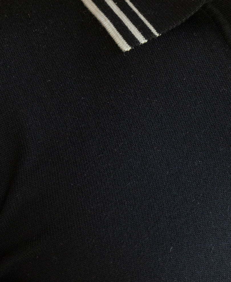 Black Knitted Polo T-Shirt 100% Cotton
