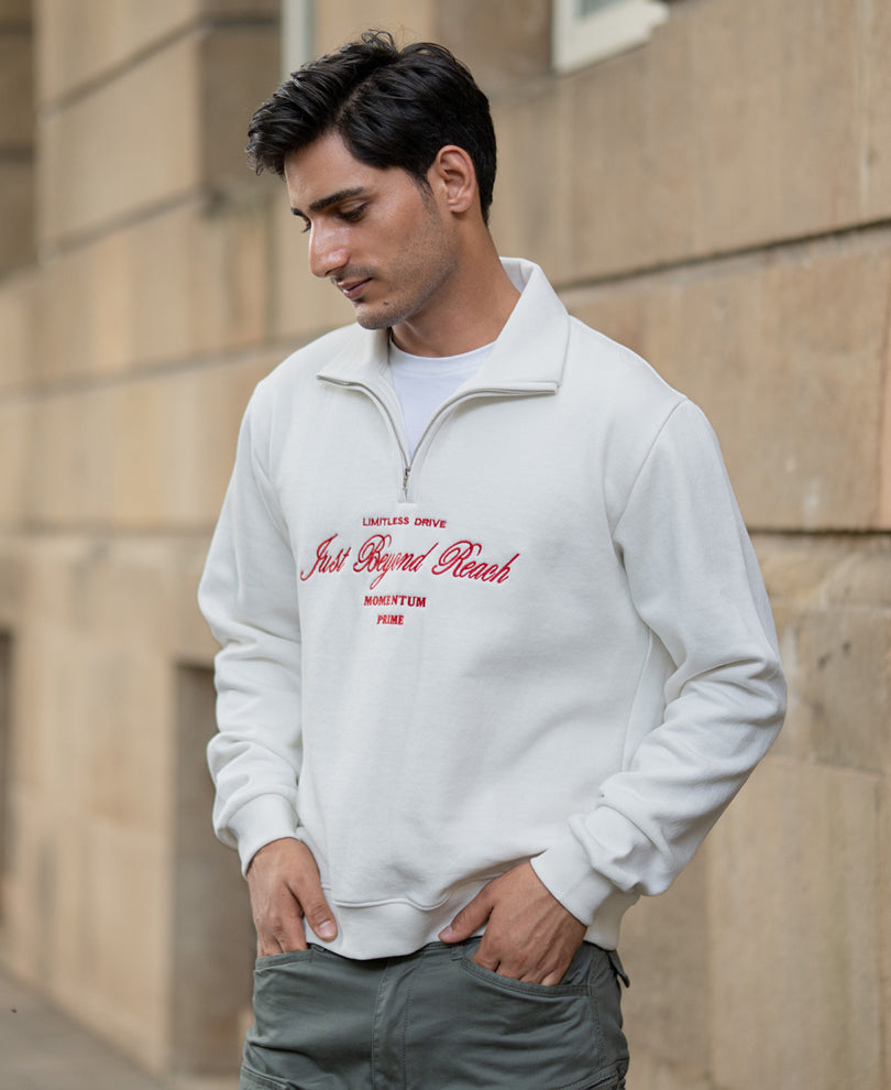 Off White Embroidered Fleece Sweatshirt