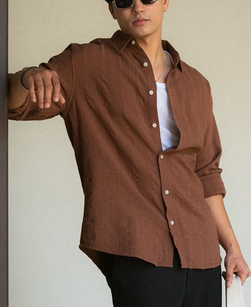 Brown Plain Structure Shirt.
