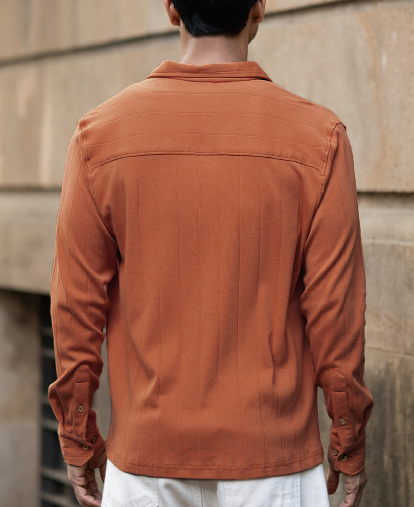 Russet Brown Structure Knit Shirt