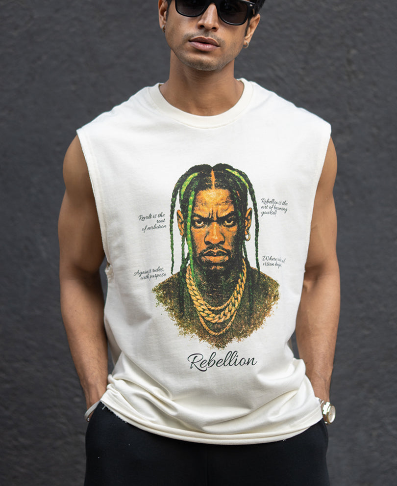 Cream Rebel Graphic Vest.