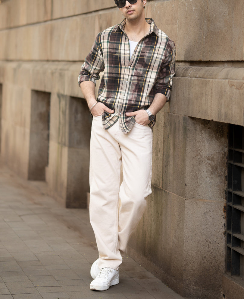 Dark Brown Washed Checks Shirt