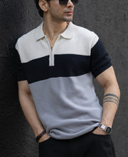 Grey & Navy Knit Stripe T-Shirt