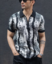 Black White Jacquard Knit T-Shirt.
