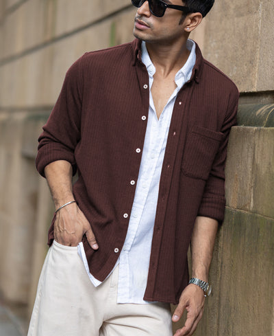 Coffee Structured Knit Shirt